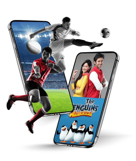 Two phones showing sports and TV shows